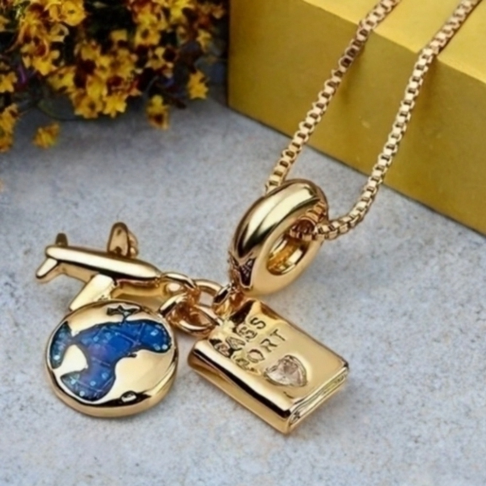 MODCLOTH TRAVEL PASSPORT AIRPLANE PENDANT NECKLACE